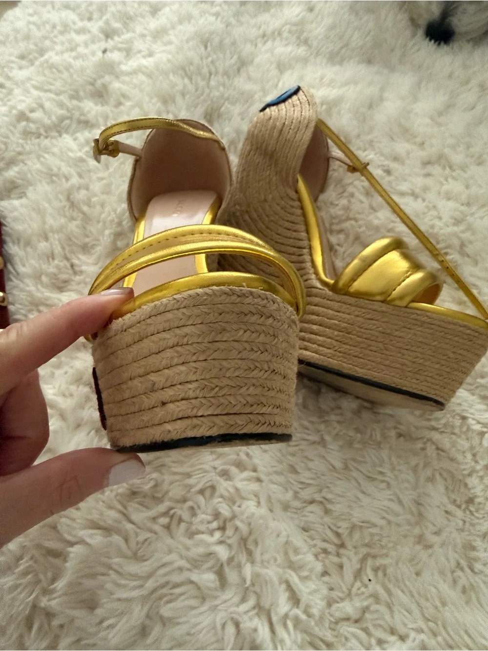 Gucci Metallic Gold Leather High Wedge Espadrille Sandals ; size 37 EUC - Picture 9 of 13